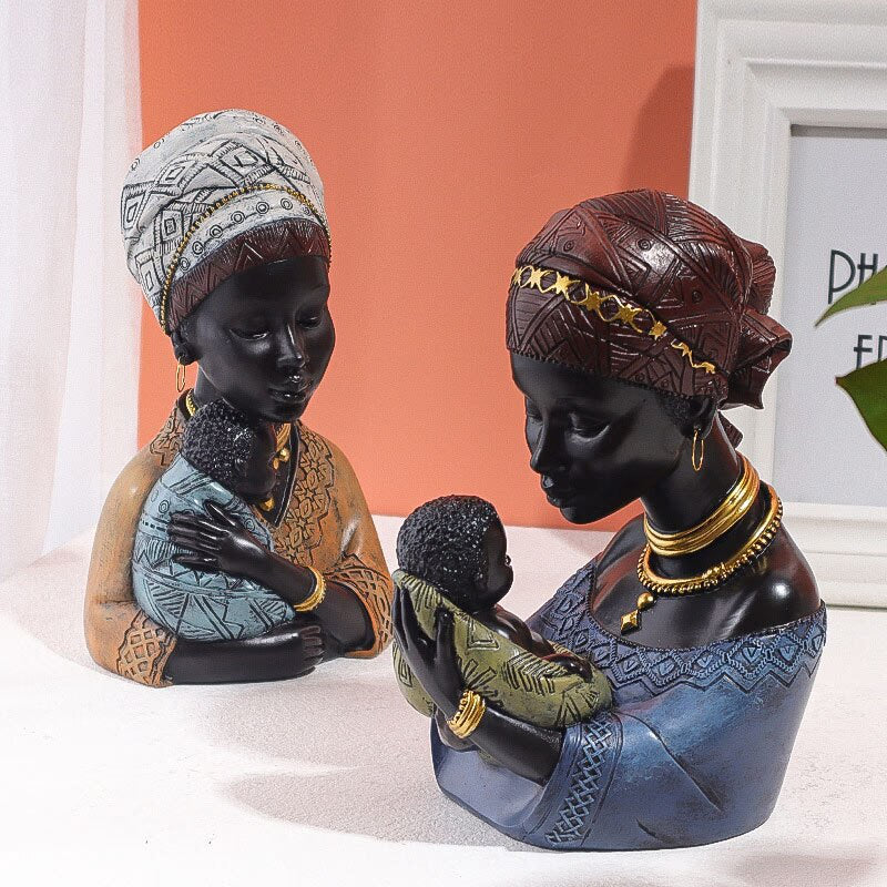 Resin African Exotic Black Mother And Child Statues Retro Figurines for Interior Mother's Day Gift Home Decorations acacuss
