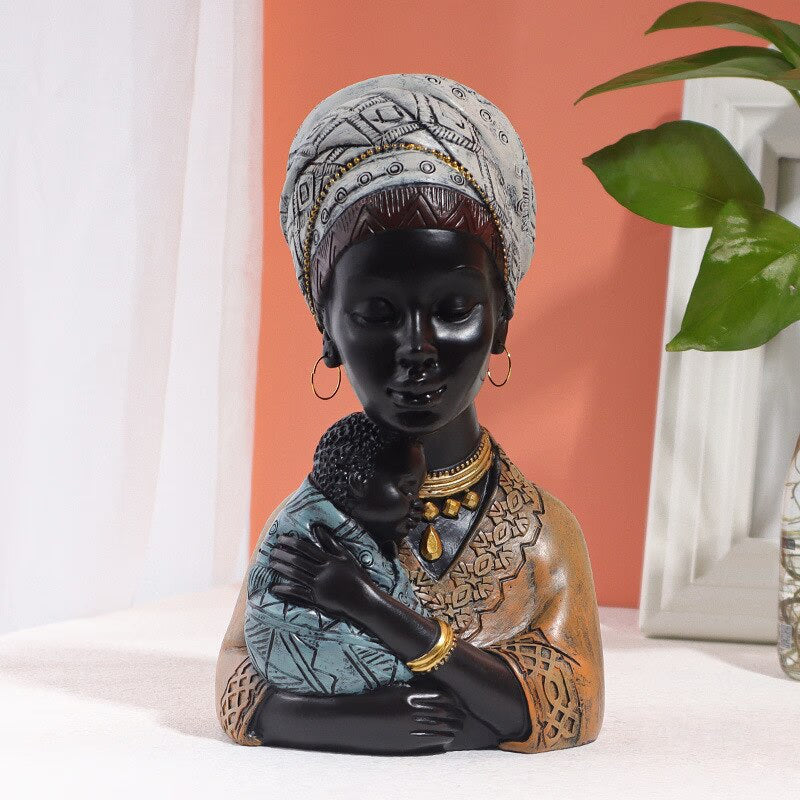 Resin African Exotic Black Mother And Child Statues Retro Figurines for Interior Mother's Day Gift Home Decorations acacuss