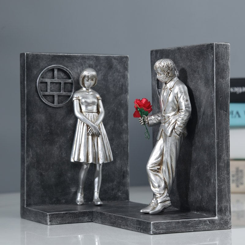 Resin Banksy Figureins Bookshelf Bookend Book Ends Decoration Art Display Desktop Home Study Room Decor Object Items acacuss