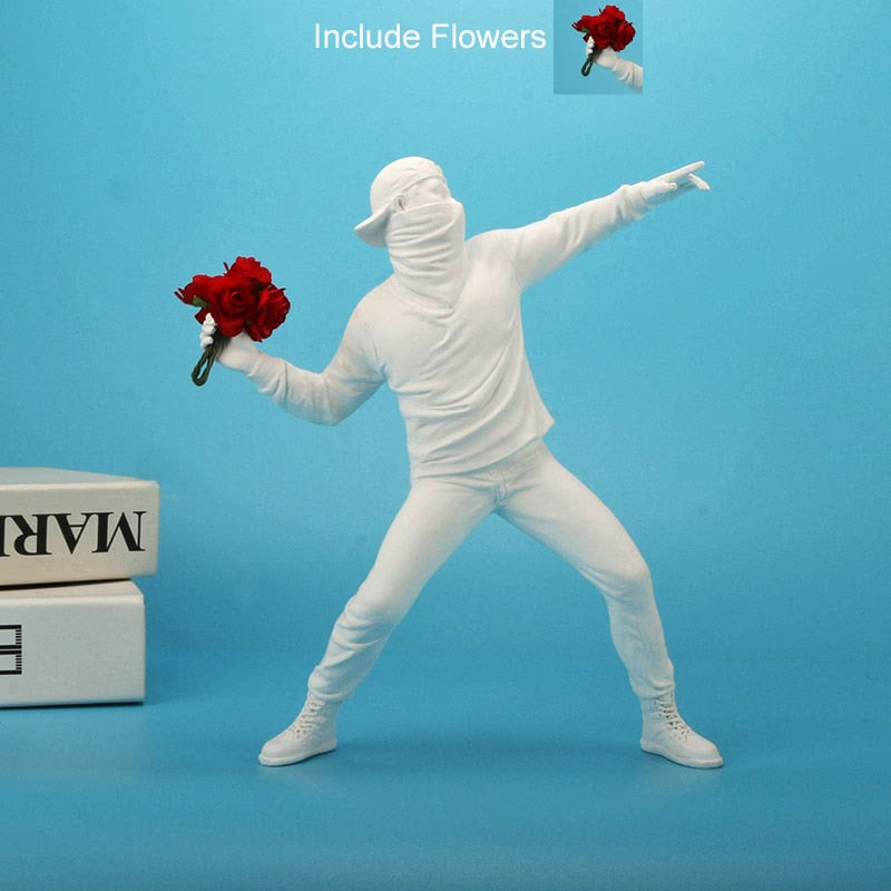 Resin Banksy Sculptures Flower Thrower Statue Bomber Home Decoration Desk Accessories Collectible Figurine Decorative Interior acacuss