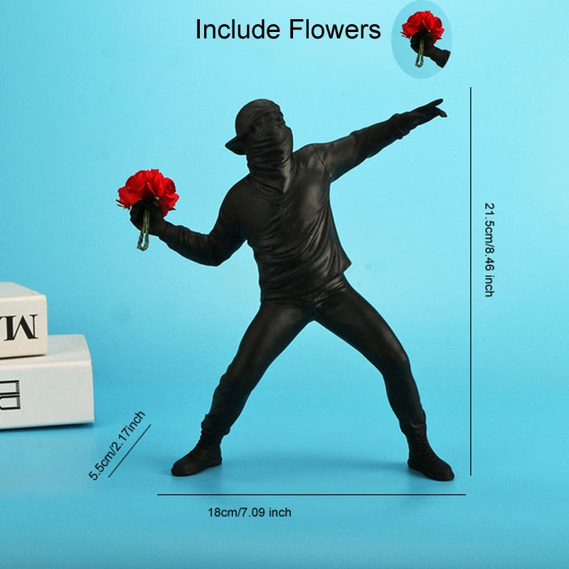 Resin Banksy Sculptures Flower Thrower Statue Bomber Home Decoration Desk Accessories Collectible Figurine Decorative Interior acacuss