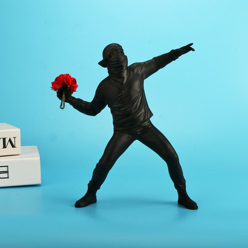 Resin Banksy Sculptures Flower Thrower Statue Bomber Home Decoration Desk Accessories Collectible Figurine Decorative Interior acacuss