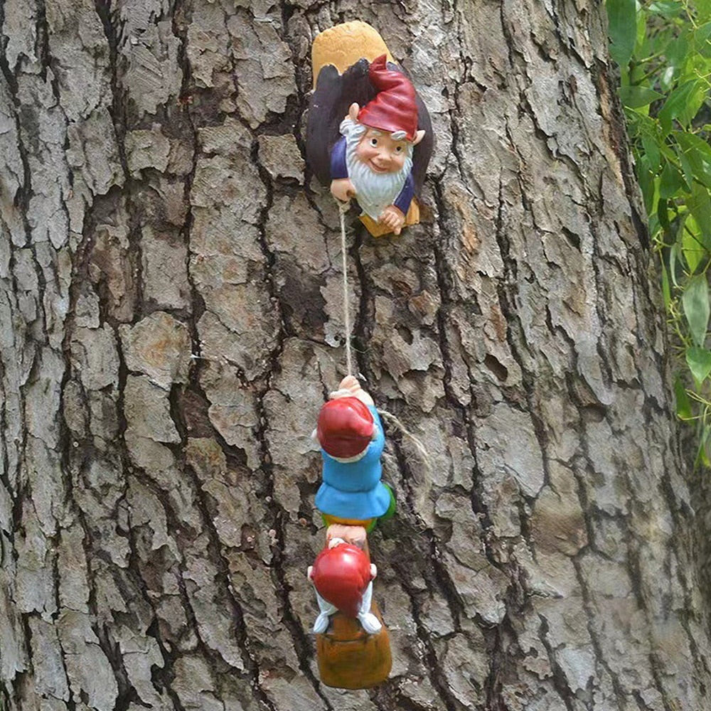 Resin Climbing Gnome Sculpture White Beard Dwarf Art Statue Courtyard Landscape Figurines Garden Tree Decoration Elf Pendant acacuss