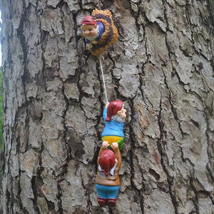Resin Climbing Gnome Sculpture White Beard Dwarf Art Statue Courtyard Landscape Figurines Garden Tree Decoration Elf Pendant acacuss