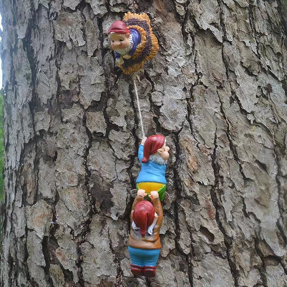 Resin Climbing Gnome Sculpture White Beard Dwarf Art Statue Courtyard Landscape Figurines Garden Tree Decoration Elf Pendant acacuss