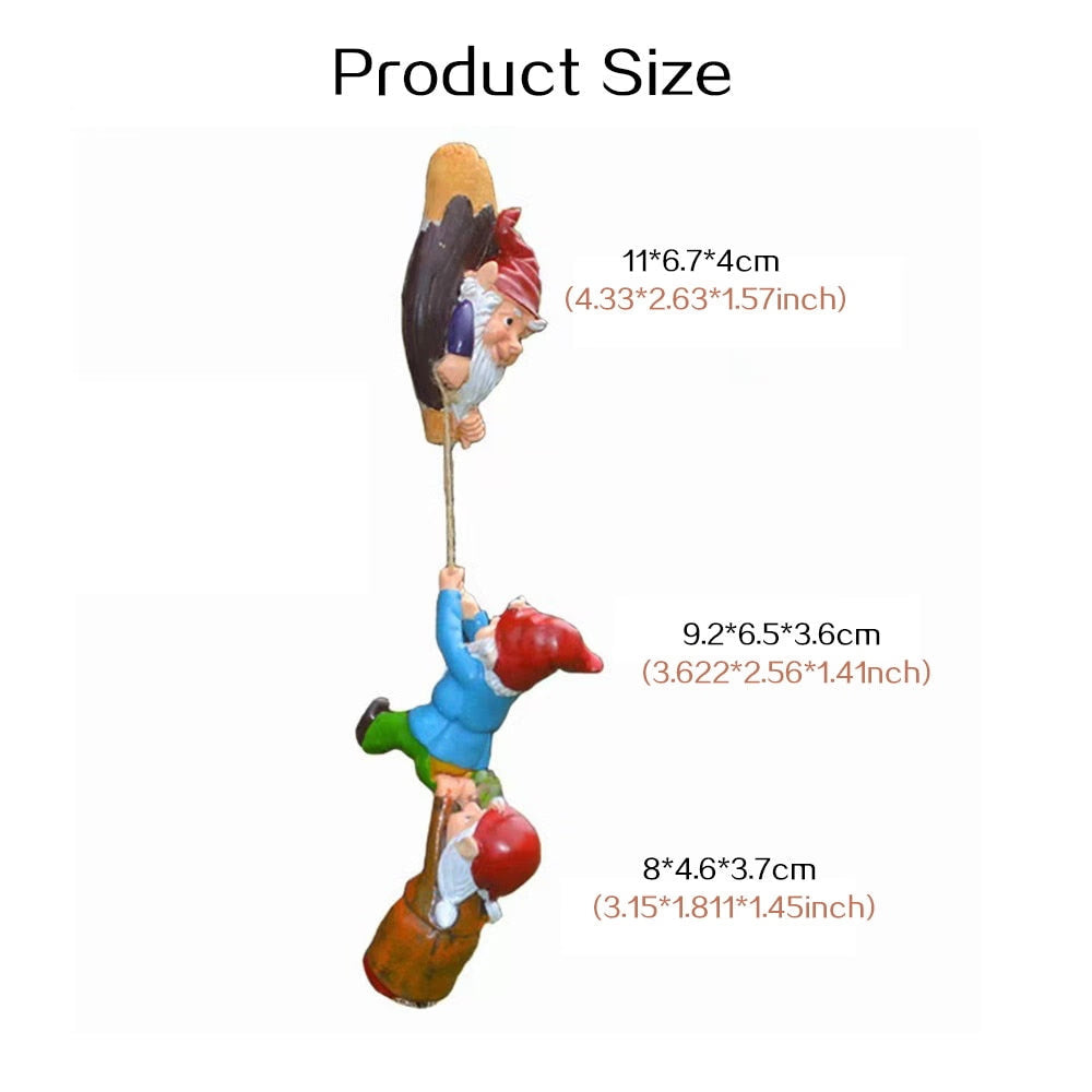 Resin Climbing Gnome Sculpture White Beard Dwarf Art Statue Courtyard Landscape Figurines Garden Tree Decoration Elf Pendant acacuss