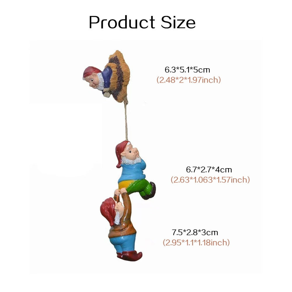 Resin Climbing Gnome Sculpture White Beard Dwarf Art Statue Courtyard Landscape Figurines Garden Tree Decoration Elf Pendant acacuss