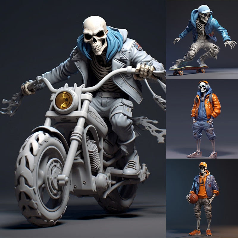 Resin Cool Skeleton Figurines 15cm Sports Ornaments Miniatures Halloween Desk Decorations Festival Gifts Car Decor acacuss