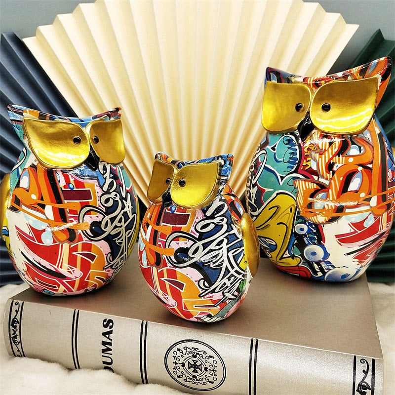 Resin Cute Owl Statue Creative Animal Figurines for Interior Balcony Office Ornaments Living Room Desktop Decoration Home Decor acacuss