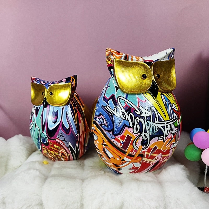 Resin Cute Owl Statue Creative Animal Figurines for Interior Balcony Office Ornaments Living Room Desktop Decoration Home Decor acacuss