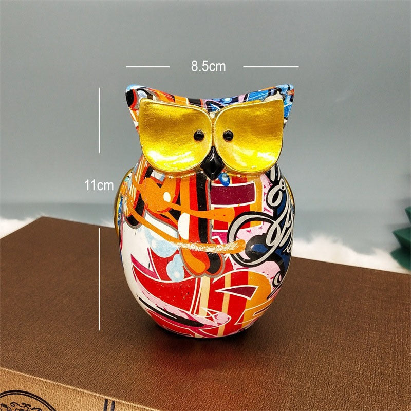 Resin Cute Owl Statues Graffiti Animal Figurines for Interior Balcony Office Ornaments Living Room Desktop Decoration Home Decor acacuss
