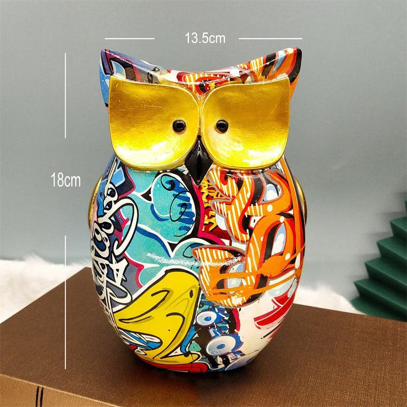 Resin Cute Owl Statues Graffiti Animal Figurines for Interior Balcony Office Ornaments Living Room Desktop Decoration Home Decor acacuss