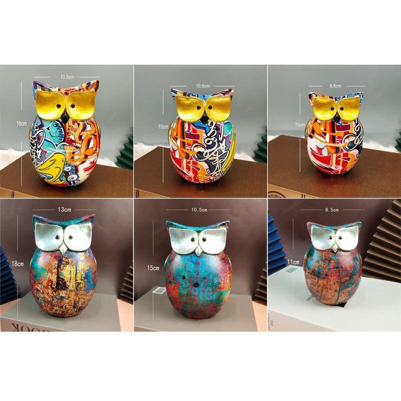 Resin Cute Owl Statues Graffiti Animal Figurines for Interior Balcony Office Ornaments Living Room Desktop Decoration Home Decor acacuss