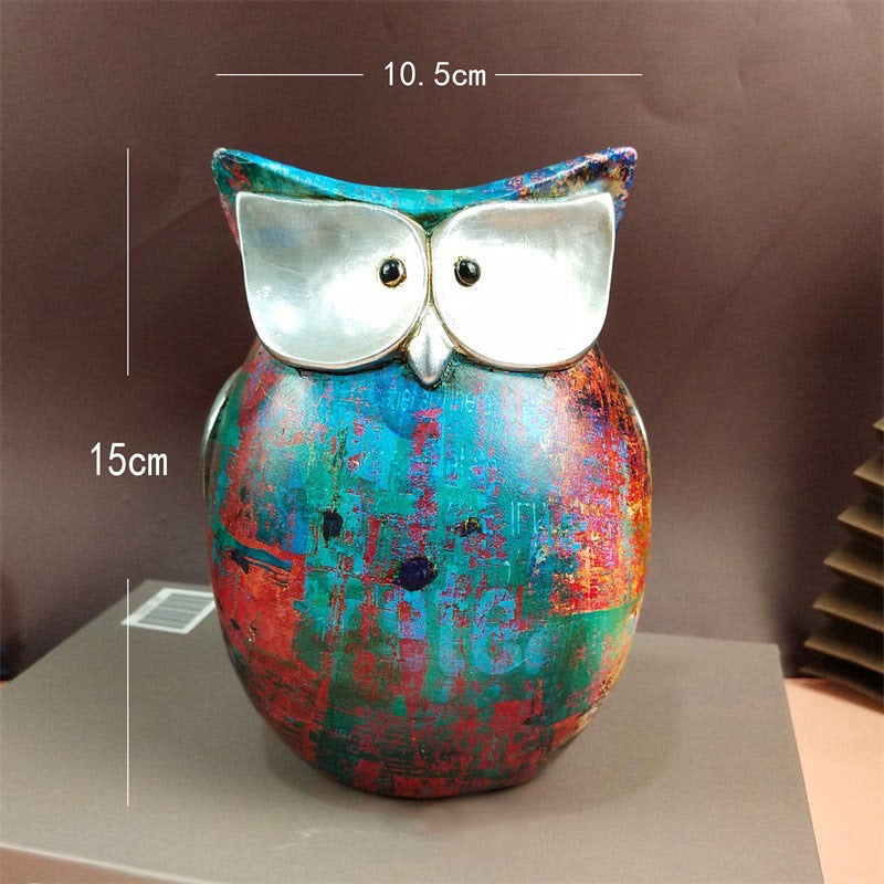 Resin Cute Owl Statues Graffiti Animal Figurines for Interior Balcony Office Ornaments Living Room Desktop Decoration Home Decor acacuss