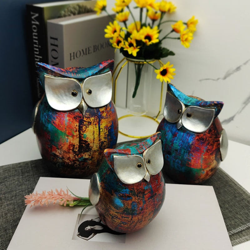 Resin Cute Owl Statues Graffiti Animal Figurines for Interior Balcony Office Ornaments Living Room Desktop Decoration Home Decor acacuss
