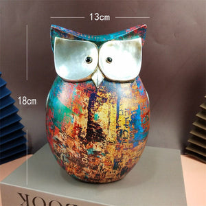 Resin Cute Owl Statues Graffiti Animal Figurines for Interior Balcony Office Ornaments Living Room Desktop Decoration Home Decor acacuss