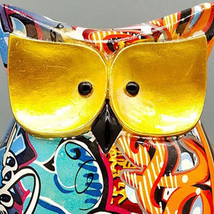 Resin Cute Owl Statues Graffiti Animal Figurines for Interior Balcony Office Ornaments Living Room Desktop Decoration Home Decor acacuss
