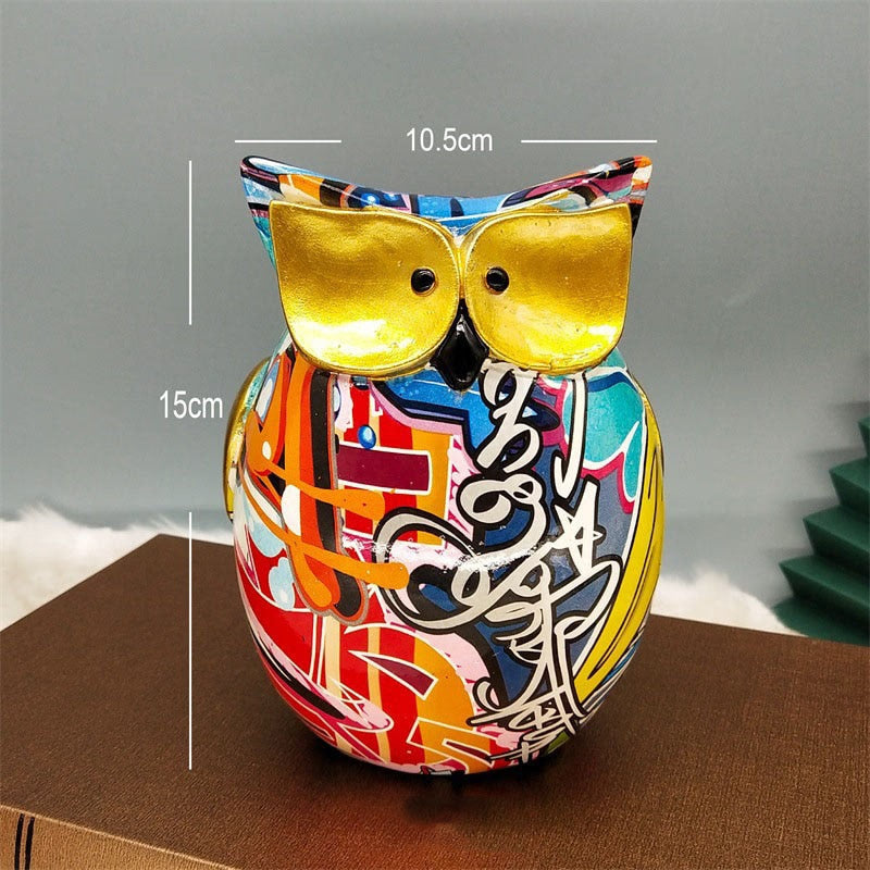 Resin Cute Owl Statues Graffiti Animal Figurines for Interior Balcony Office Ornaments Living Room Desktop Decoration Home Decor acacuss