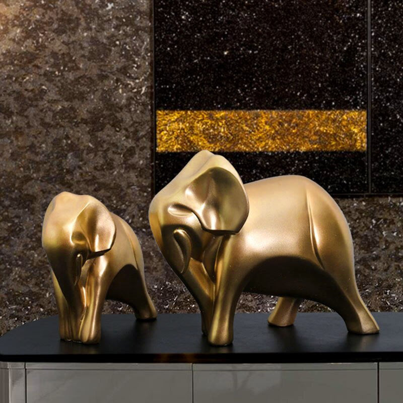 Resin European Luxury Golden Elephant Figurines for Interior Abstract Art Animal Couple Statues Inteiror Decorations acacuss