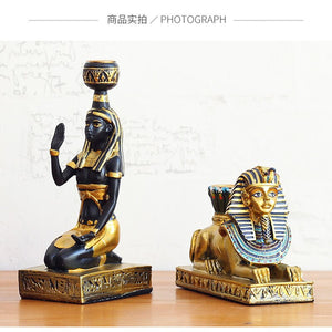 Resin Figurines Candleholder Retro Ancient Egyptian Goddess Sphinx Anubis Shape Candlestick Crafts Home Decorative Ornaments acacuss