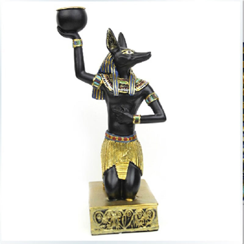 Resin Figurines Candleholder Retro Ancient Egyptian Goddess Sphinx Anubis Shape Candlestick Crafts Home Decorative Ornaments acacuss