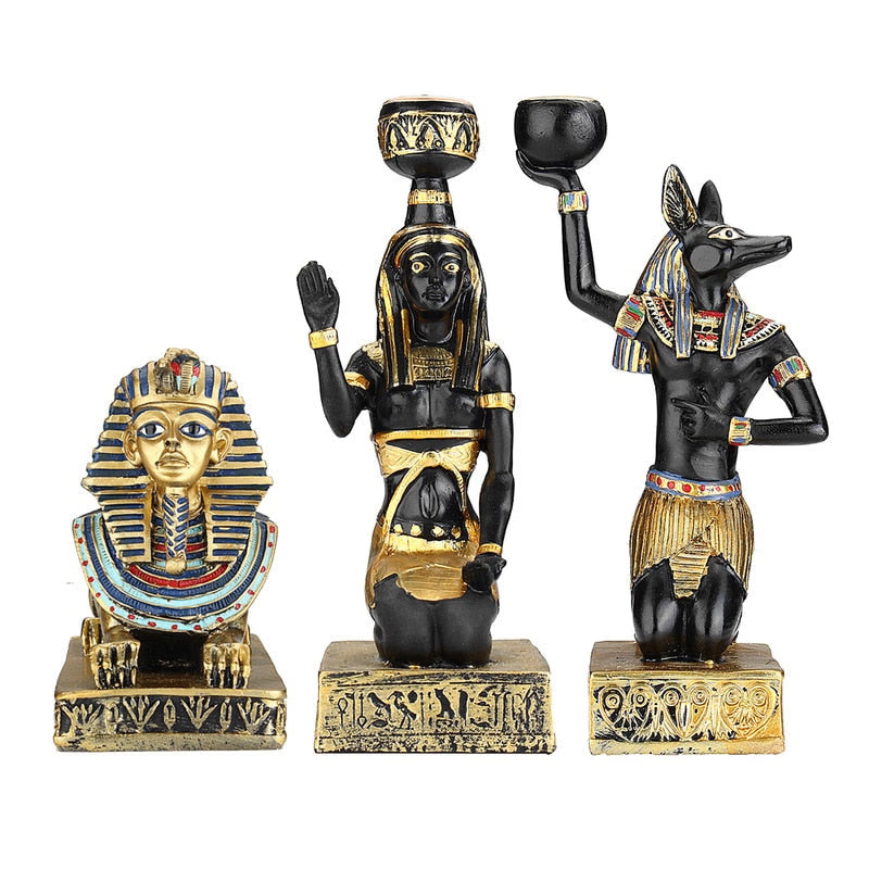 Resin Figurines Candleholder Retro Ancient Egyptian Goddess Sphinx Anubis Shape Candlestick Crafts Home Decorative Ornaments acacuss
