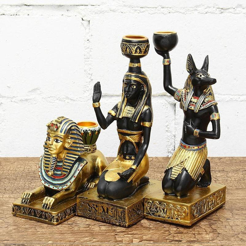 Resin Figurines Candleholder Retro Ancient Egyptian Goddess Sphinx Anubis Shape Candlestick Crafts Home Decorative Ornaments acacuss