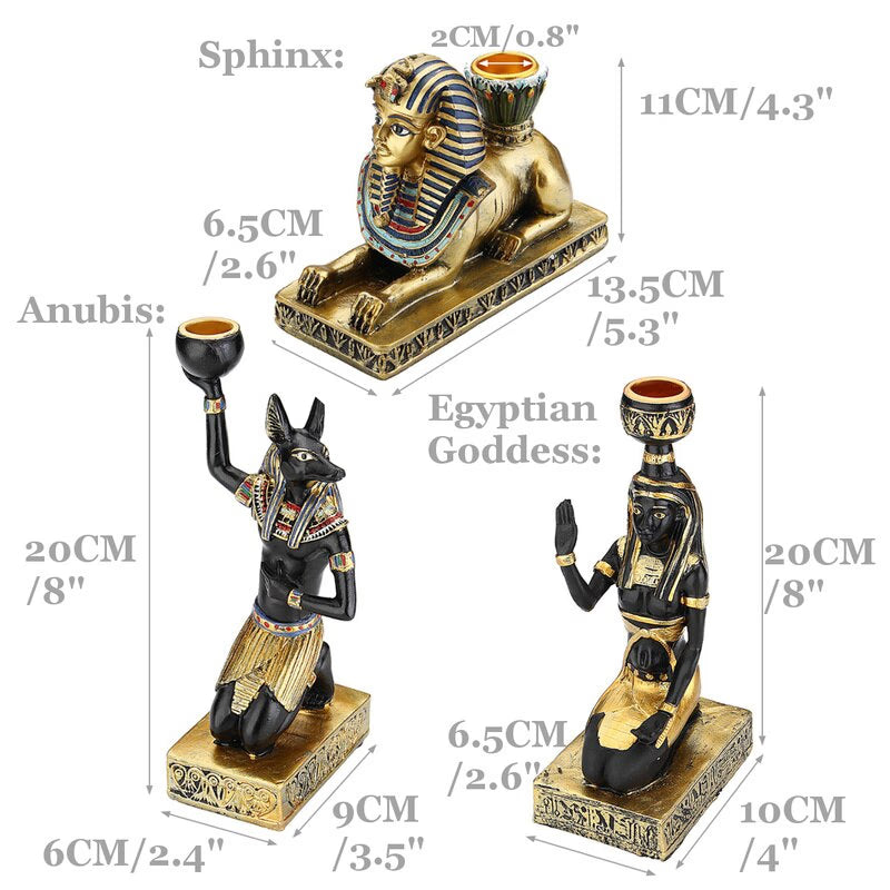 Resin Figurines Candleholder Retro Ancient Egyptian Goddess Sphinx Anubis Shape Candlestick Crafts Home Decorative Ornaments acacuss
