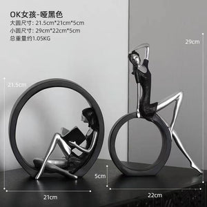 Resin Girl Sculpture Luxury Living Room Decoration Home Decorative Figures Desktop Ornament Modern Art Statue Room Decoration acacuss