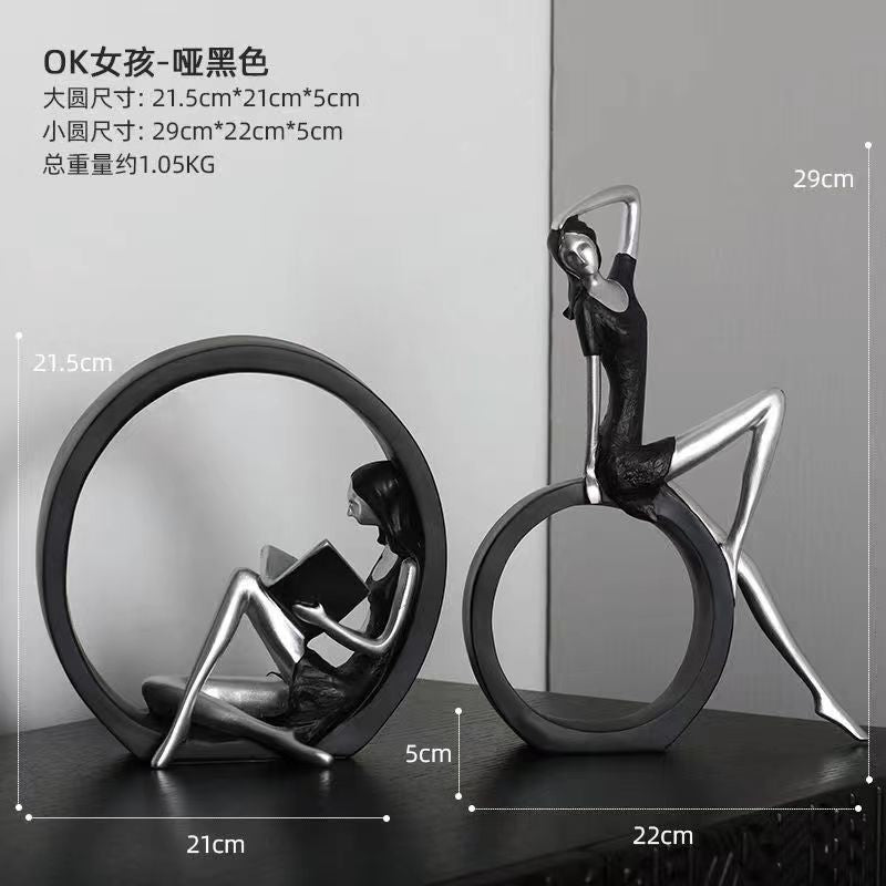 Resin Girl Sculpture Luxury Living Room Decoration Home Decorative Figures Desktop Ornament Modern Art Statue Room Decoration acacuss
