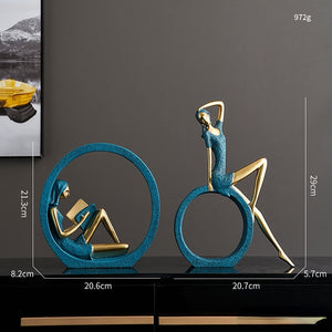 Resin Girl Sculpture Luxury Living Room Decoration Home Decorative Figures Desktop Ornament Modern Art Statue Room Decoration acacuss