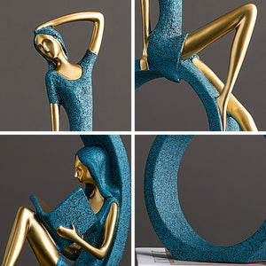 Resin Girl Sculpture Luxury Living Room Decoration Home Decorative Figures Desktop Ornament Modern Art Statue Room Decoration acacuss