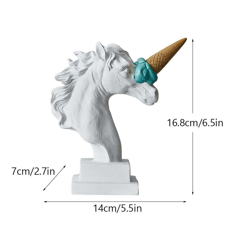Resin Horse Head with Ice Cream Statue Figurines Classic Roman Greek Sculpture Interior Modern Art Ornament Decortion acacuss