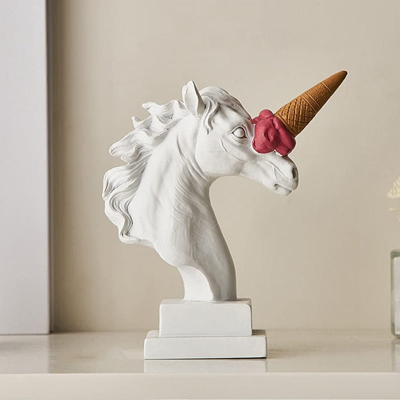 Resin Horse Head with Ice Cream Statue Figurines Classic Roman Greek Sculpture Interior Modern Art Ornament Decortion acacuss