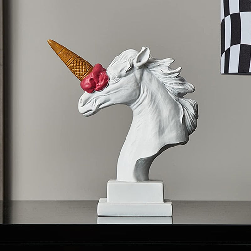 Resin Horse Head with Ice Cream Statue Figurines Classic Roman Greek Sculpture Interior Modern Art Ornament Decortion acacuss