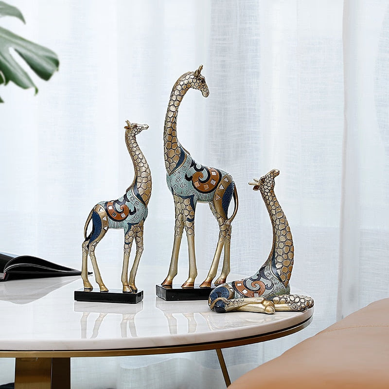 Resin LUCKY Deer Elk Figurine Statue Home Living Room Decor Crafts Sculpture Creative Gifts Modern Desktop Ornament acacuss