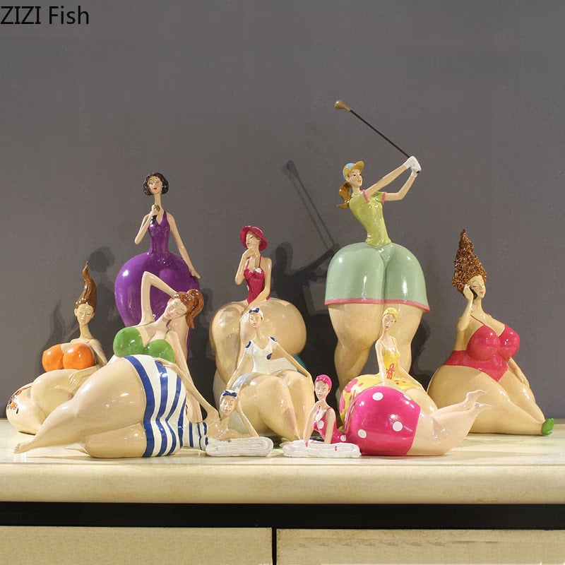Resin Portrait Figurines Chubby Beauty Ornaments Art Statue Desk Decoration Figure Sculpture Home Decoration Accessories Modern acacuss