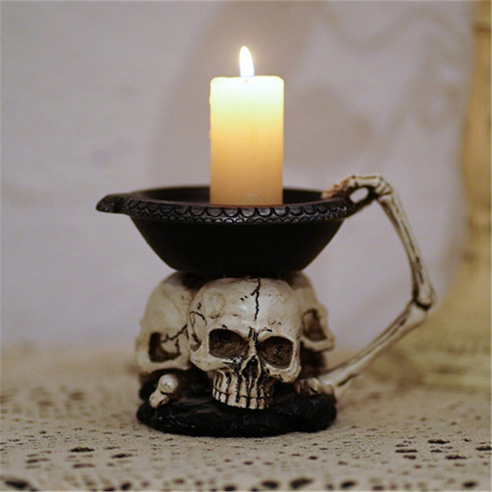 Resin Skull Candlesticks Skull Ornaments Resin Holder Candle Halloween Resin Skull Candle Holder Halloween Dining Table Decor acacuss