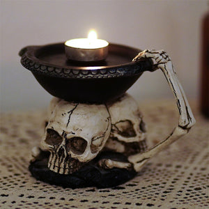 Resin Skull Candlesticks Skull Ornaments Resin Holder Candle Halloween Resin Skull Candle Holder Halloween Dining Table Decor acacuss