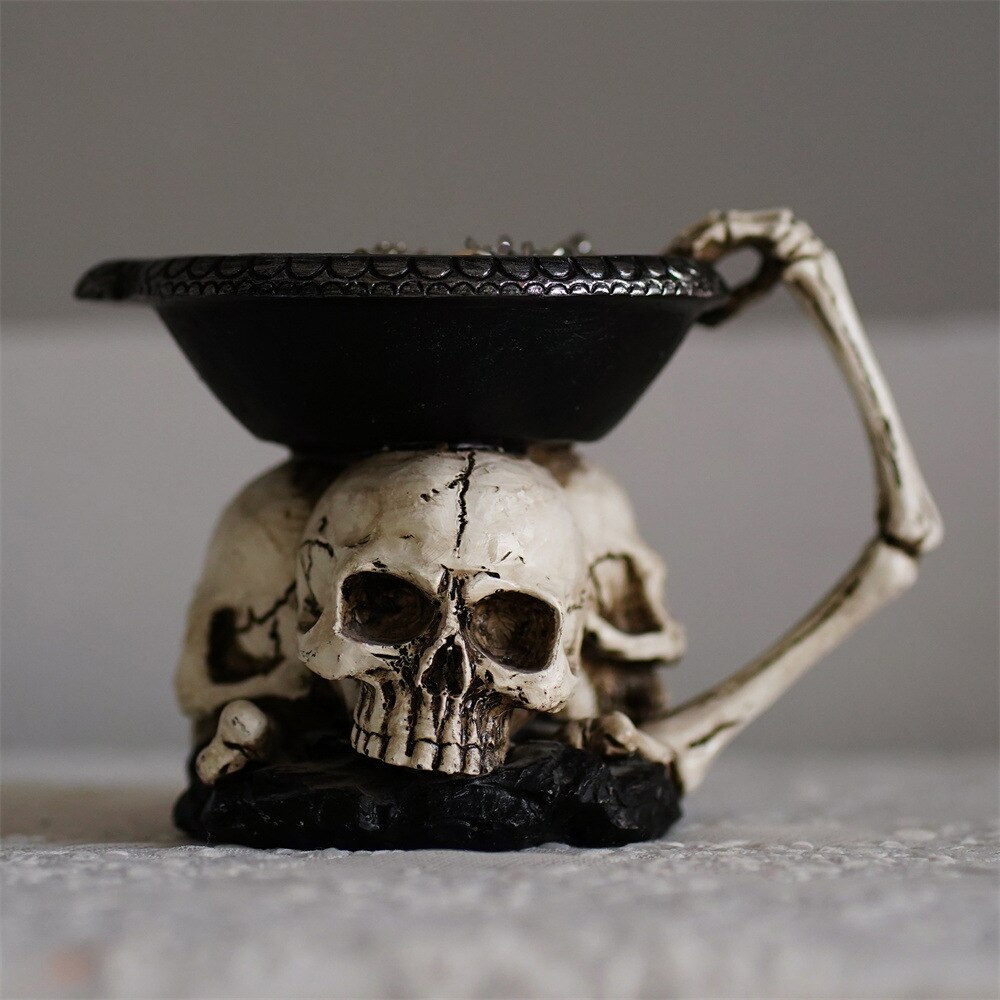 Resin Skull Candlesticks Skull Ornaments Resin Holder Candle Halloween Resin Skull Candle Holder Halloween Dining Table Decor acacuss