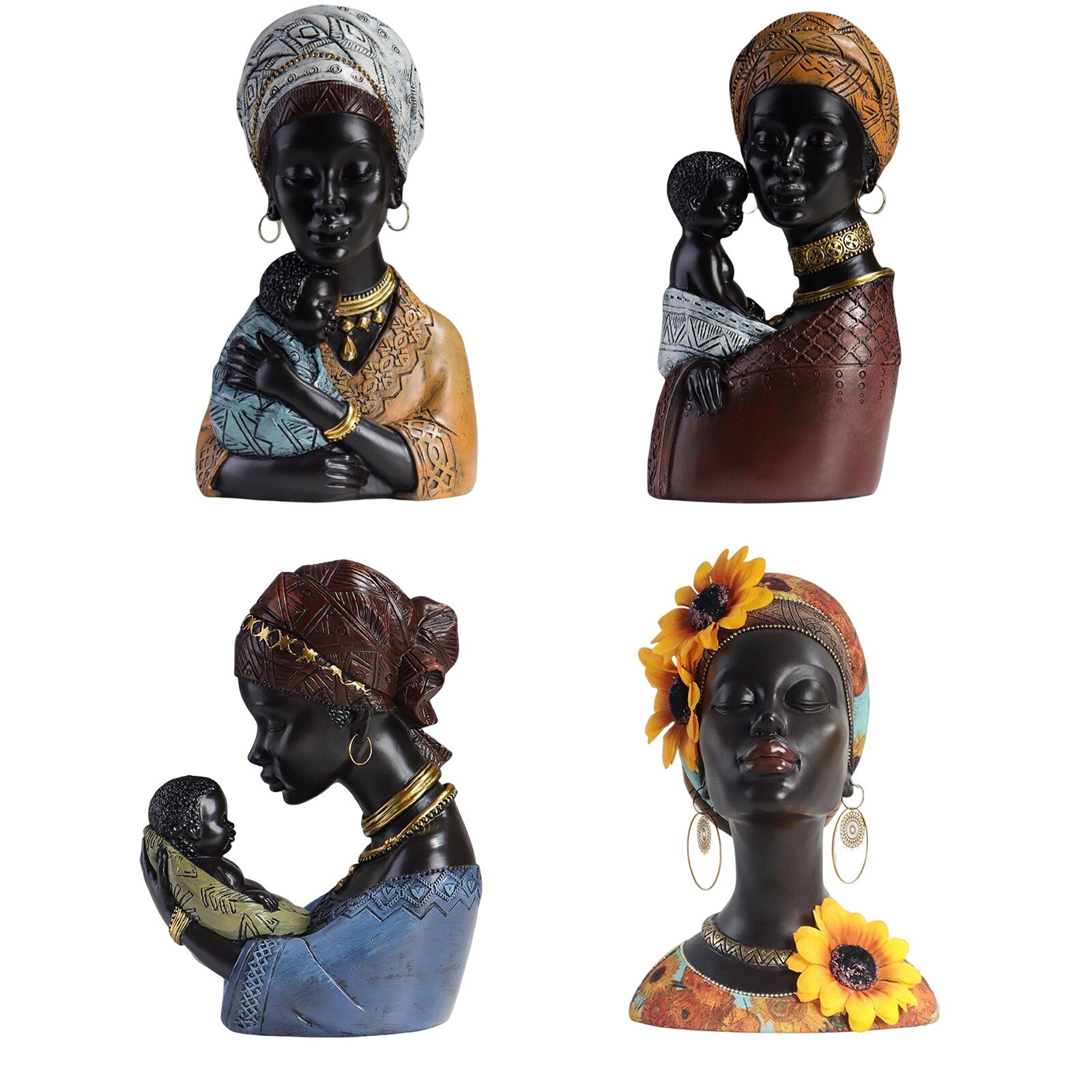 Resin Tribal Female Statue Ornaments Vintage African Women Figurine Collectible Art Handicrafts Home Decor for TV Cabinet acacuss