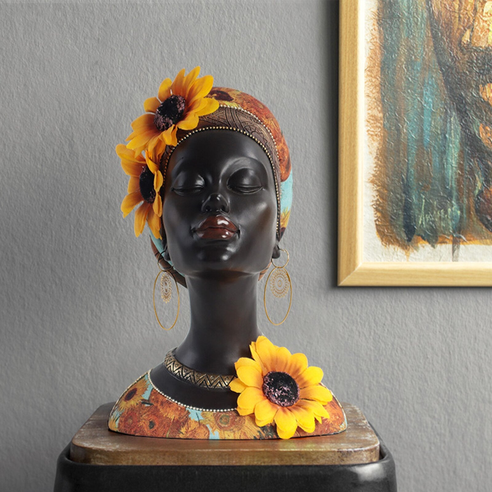 Resin Tribal Female Statue Ornaments Vintage African Women Figurine Collectible Art Handicrafts Home Decor for TV Cabinet acacuss