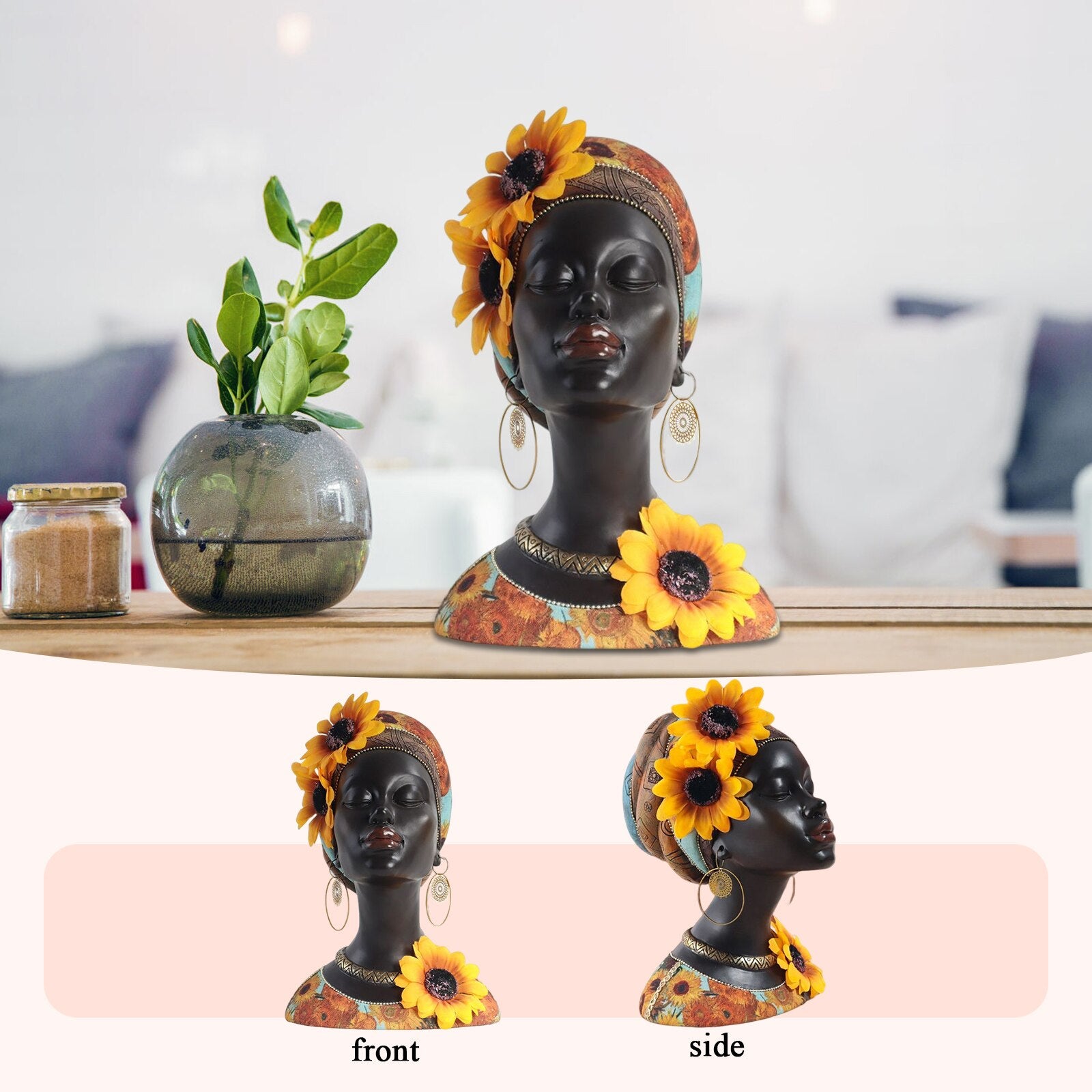 Resin Tribal Female Statue Ornaments Vintage African Women Figurine Collectible Art Handicrafts Home Decor for TV Cabinet acacuss