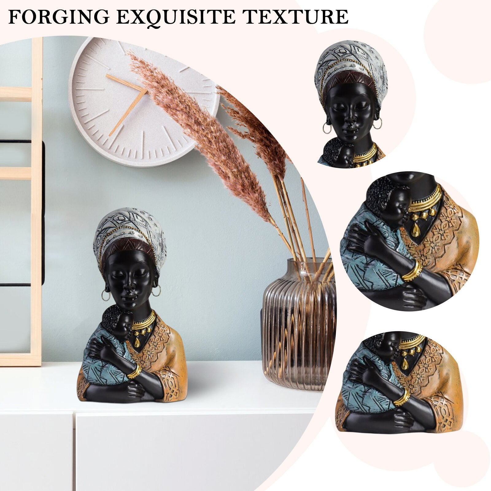 Resin Tribal Female Statue Ornaments Vintage African Women Figurine Collectible Art Handicrafts Home Decor for TV Cabinet acacuss