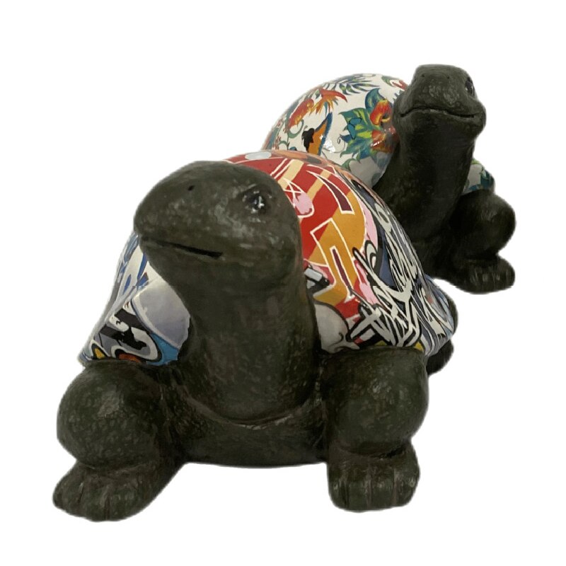 Resin Turtle Ornament Colorful Water Transfer Turtle Statue Ornament Home Decoration Living Room Office Graffiti Ornament Gifts acacuss