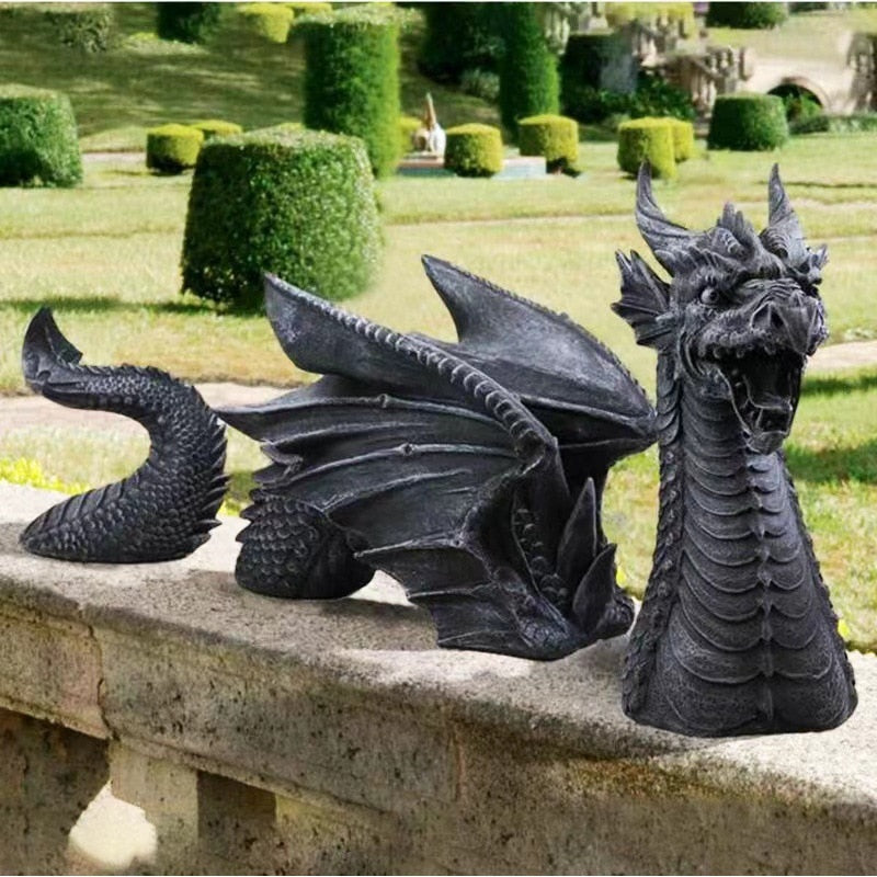 Resin decorative decorations black and white three section flying dragon statue garden decorations resin crafts acacuss