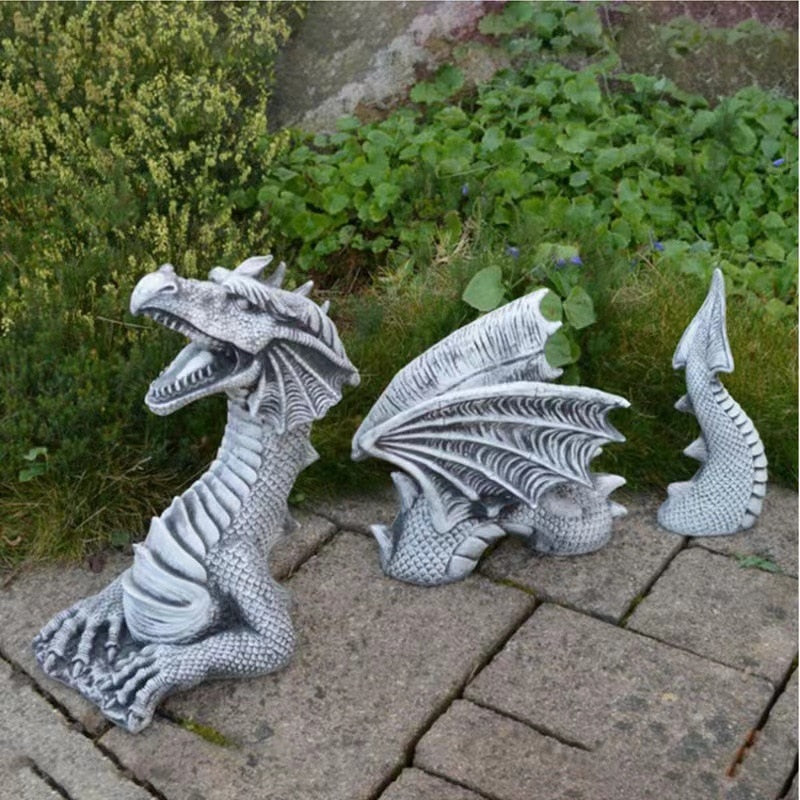 Resin decorative decorations black and white three section flying dragon statue garden decorations resin crafts acacuss