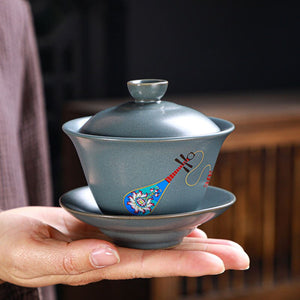 Retro Ceramic Gaiwan Wood-fired Ancient Pottery Tea Bowl Pipa Deer Pattern Tea Cup Kungfu Teaware Kitchen Drinking Tool 190ml acacuss