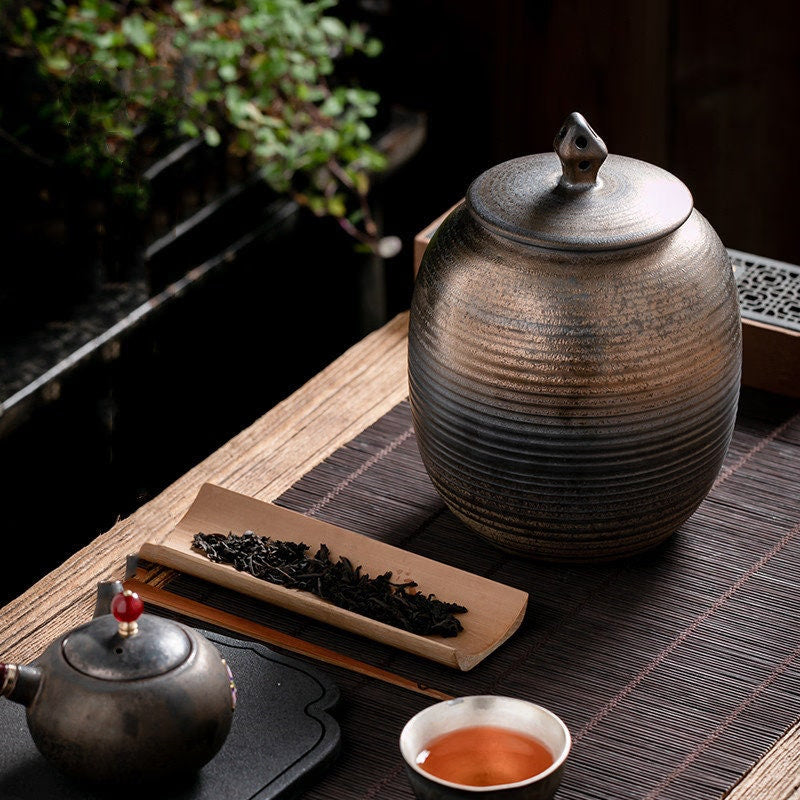 ACACUSS Retro Ceramic Large Tea Containers Pot Sealed Storage Tank for Tea & Coffee | Retro Stoneware | Ceramic Airtight pot Gong Fu - ACACUSS