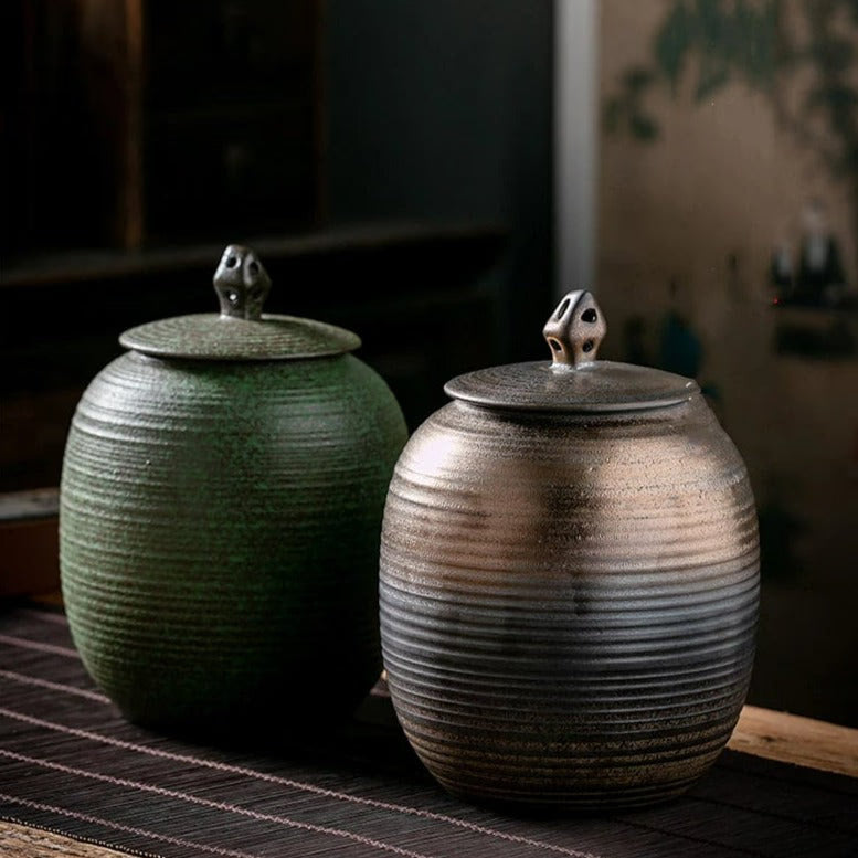 ACACUSS Retro Ceramic Large Tea Containers Pot Sealed Storage Tank for Tea & Coffee | Retro Stoneware | Ceramic Airtight pot Gong Fu - ACACUSS